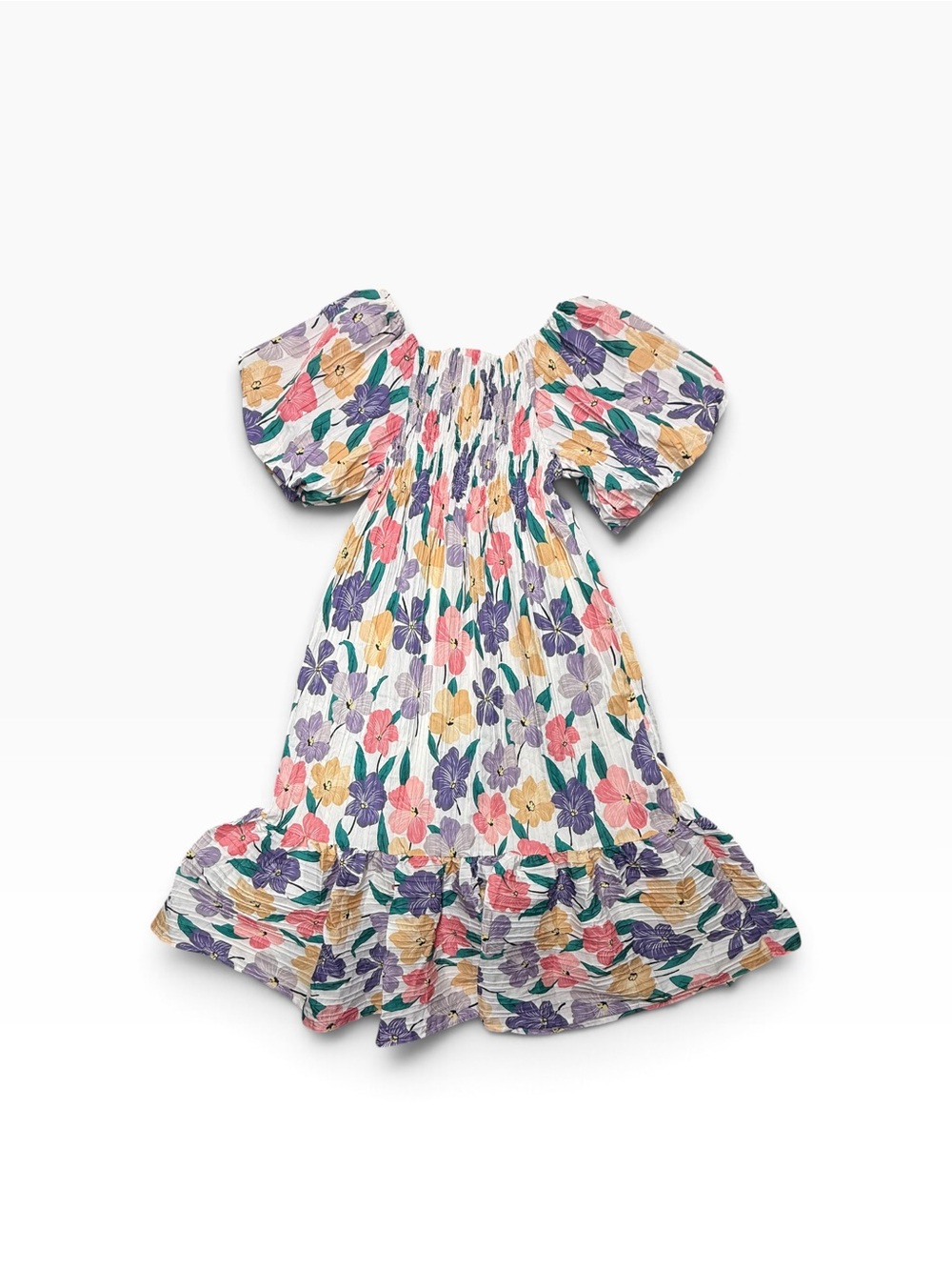 Floral Puff-Sleeve Maxi Dress - White Multi